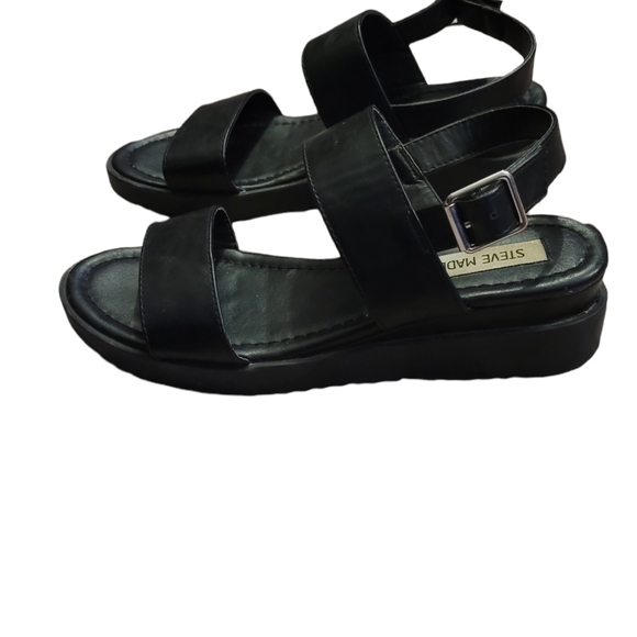Vtg Steve Madden black strappy chunky platform sandals size 37 (size 7) - Picture 2 of 9